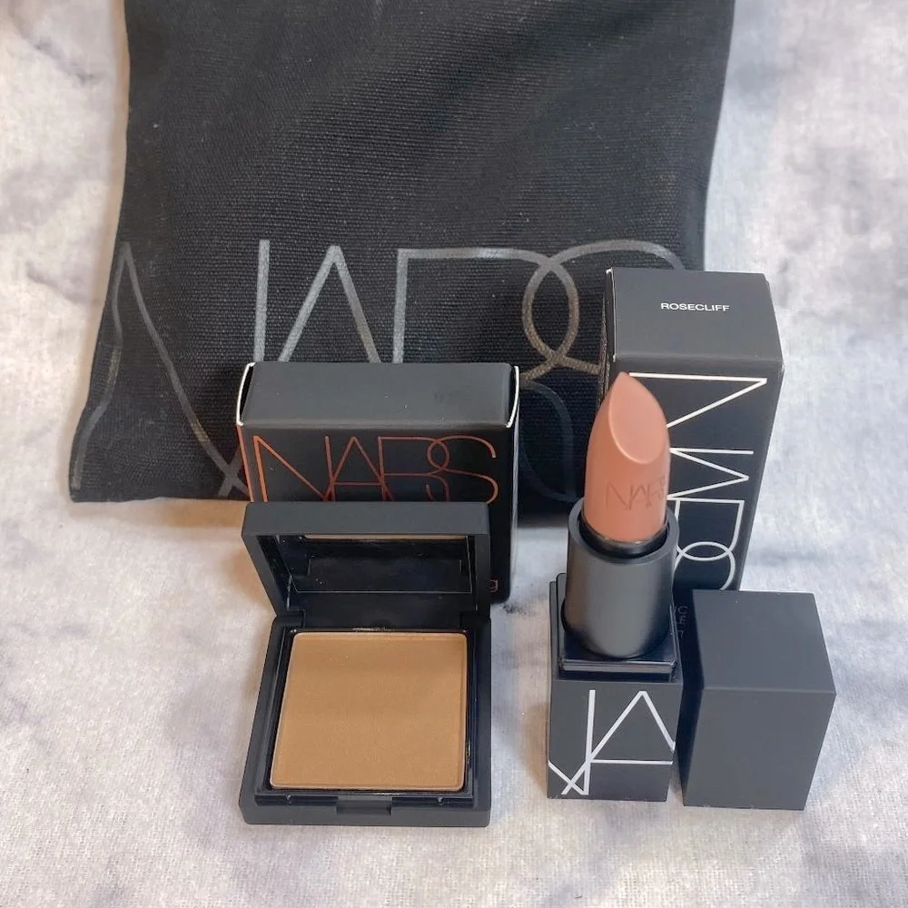 NARS Beauty Gift Set-Black Pouch,Bronzer,Lipstick,Mascara,Eyeshadow Base-5pc-NEW